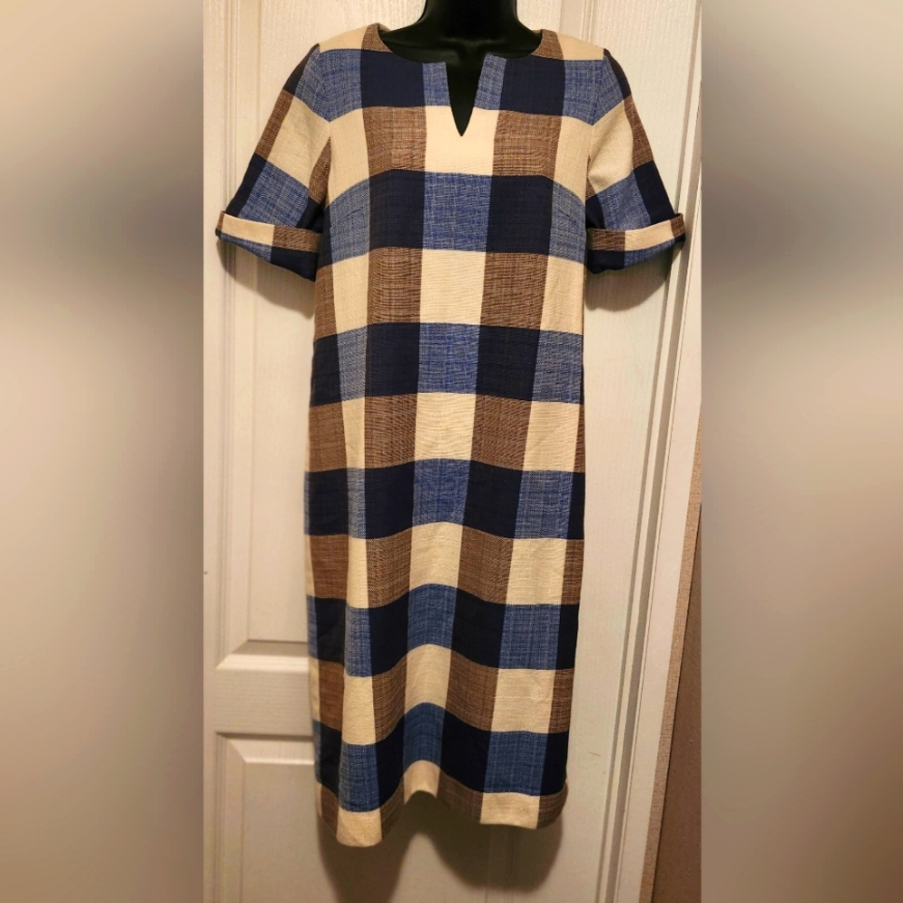 Pendleton Plaid Checkered Dress - Blue and Beige size 8 EUC